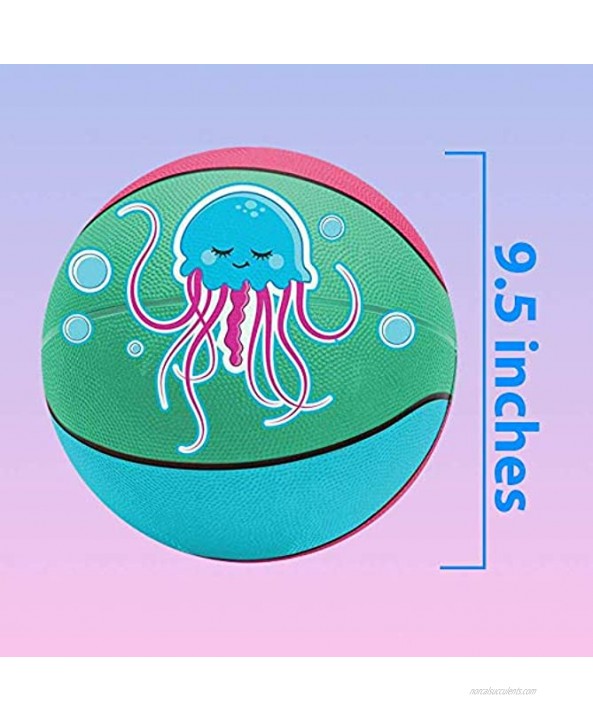 Kicko Jellyfish Basketball 9.5 Inch Regular-Sized Multi-Color Ball with Jelly Fish Print Perfect for Fun Outdoor Play Sports Events Family Gatherings School Activities for Kids and Adults