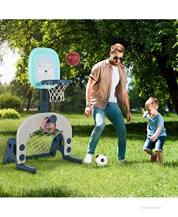 Kids Basketball Hoop Stand Set 3 in 1 Activity Center for Toddler Adjustable Height Toy Sports Set with Basketball Football Soccer Goal Ring Toss Indoor and Outdoor Gifts for Boys and Girls