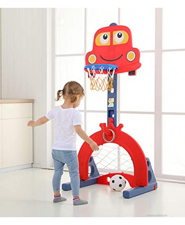KIMI HOUSE Basketball Hoop Set with 6 Adjustable Height Levels Indoor & Outdoor Activity Center Basketball Hoop Football Soccer Goal Ring Toss Golf Best Gift for Toddlers and Kids