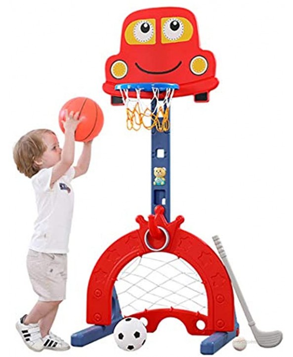 KIMI HOUSE Basketball Hoop Set with 6 Adjustable Height Levels Indoor & Outdoor Activity Center Basketball Hoop Football Soccer Goal Ring Toss Golf Best Gift for Toddlers and Kids