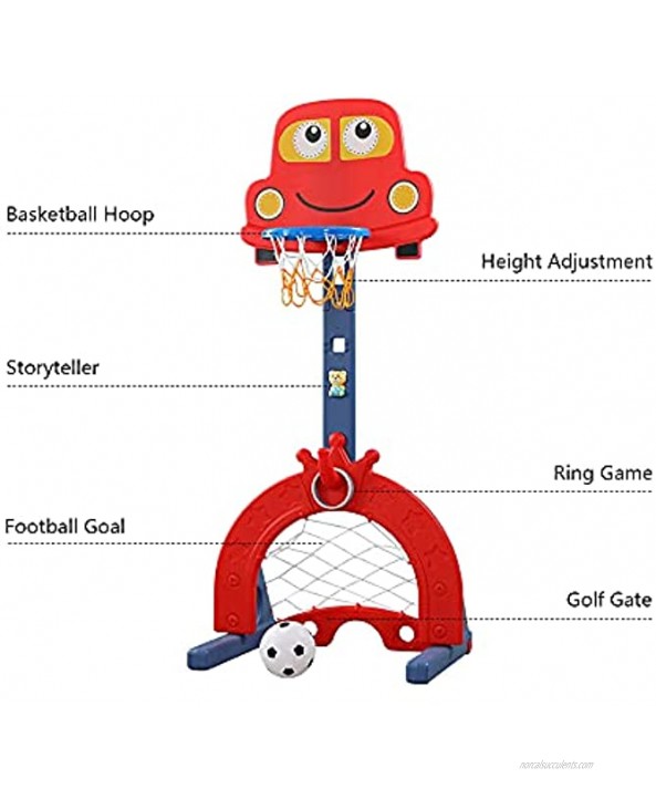 Modern-Depo Kids Basketball Hoop with Balls 5 in 1 Toddlers Grow with Me Sports Activity Center Football Soccer Goal Golf Game Ring Toss Set for Indoor Outdoor Height Adjustable