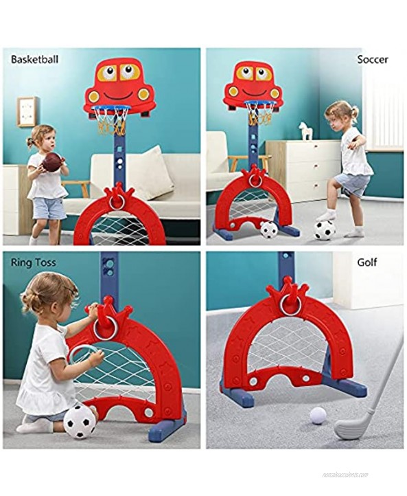 Modern-Depo Kids Basketball Hoop with Balls 5 in 1 Toddlers Grow with Me Sports Activity Center Football Soccer Goal Golf Game Ring Toss Set for Indoor Outdoor Height Adjustable