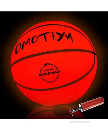 OMOTIYA LED Light Up Basketball – Size 7 Glowing Basketball with Pump Batteries