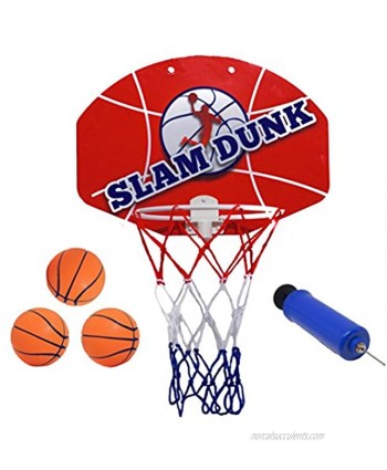 Slam Dunk Indoor Mini Basketball Hoop Set Over The Door Plastic Toy Backboard 14 X 10” w  Net 3 Balls & Ball Pump. Simple Assembly Hanger Mount Game for Kids Children or Adults