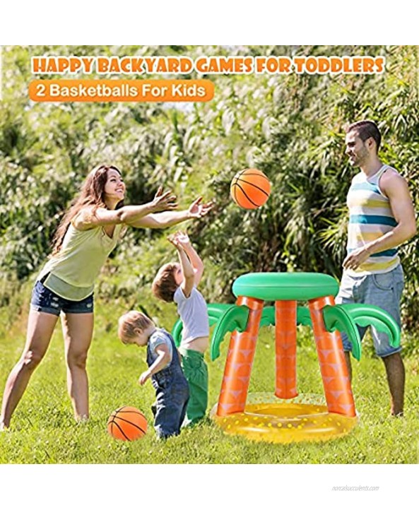 Swimming Pool Basketball Hoop Set Pool Games Inflatable Pool Toys for Adults Family Teens Kids 8-12 Outdoor Water Toys Outside Beach Lake Toys Palm Tree Pool Floats Accessories with 2 Balls & Pump