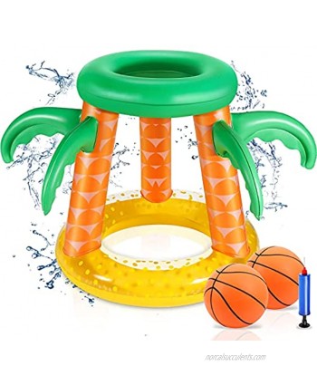 Swimming Pool Basketball Hoop Set Pool Games Inflatable Pool Toys for Adults Family Teens Kids 8-12 Outdoor Water Toys Outside Beach Lake Toys Palm Tree Pool Floats Accessories with 2 Balls & Pump