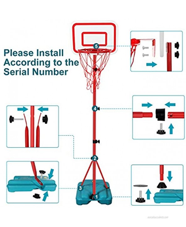 Tsomtto Kids Basketball Hoop Stand Adjustable Height 2.9 ft -6.2 ft Indoor Basketball Hoop Outdoor Toys Outside Backyard Games Mini Hoop Basketball Goal Gifts for Boys Girls Toddlers Age 3 4 5 6 7 8