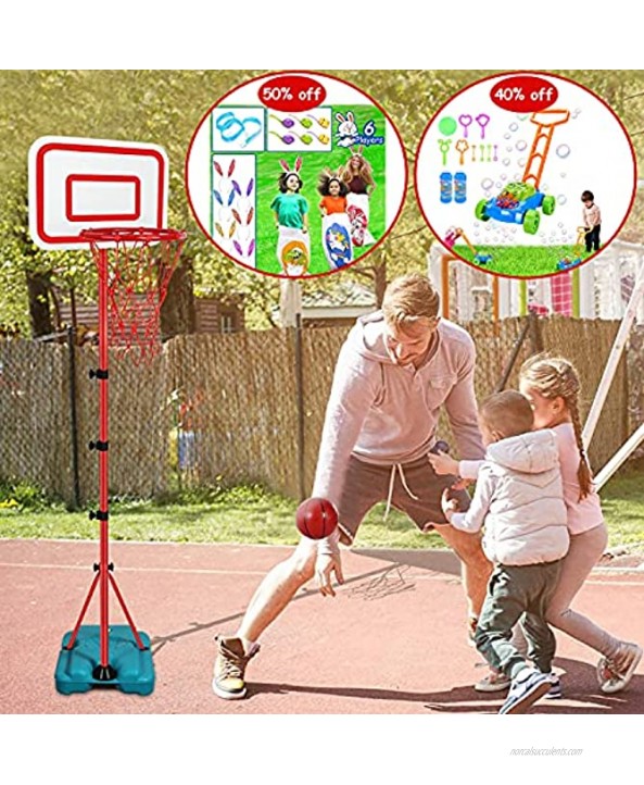 Tsomtto Kids Basketball Hoop Stand Adjustable Height 2.9 ft -6.2 ft Indoor Basketball Hoop Outdoor Toys Outside Backyard Games Mini Hoop Basketball Goal Gifts for Boys Girls Toddlers Age 3 4 5 6 7 8