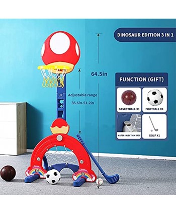 XingHongTai Basketball Hoop Adjustable Height Levels Indoor & Outdoor 3 in 1 Activity Center Basketball Hoop Football，Soccer Goal Golf Best Gift for Toddlers and Kids Standard Mushroom
