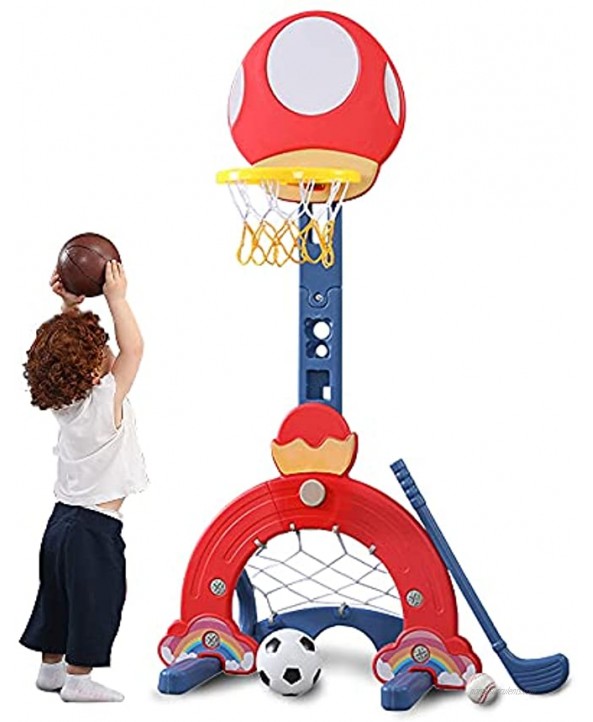 XingHongTai Basketball Hoop Adjustable Height Levels Indoor & Outdoor 3 in 1 Activity Center Basketball Hoop Football，Soccer Goal Golf Best Gift for Toddlers and Kids Standard Mushroom