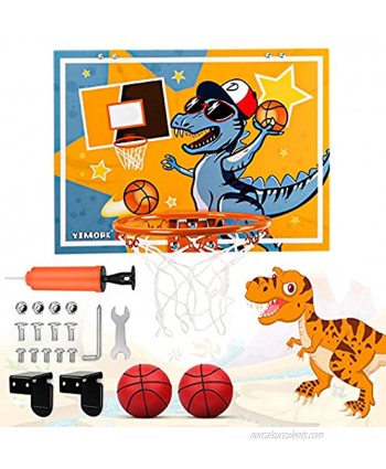 YIMORE Mini Dinosaur Basketball Hoop for Door Over The Door Basketball Hoop with Net Ball and Pump Indoor Outdoor Basketball Sport Toys for Kids