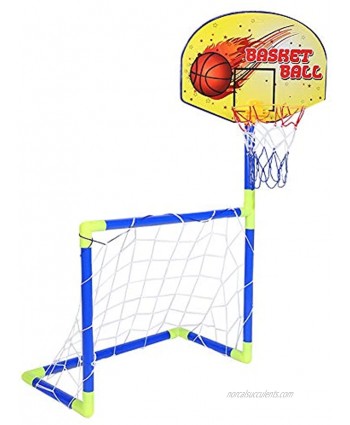 Drfeify 2 in 1 Soccer Goal Basketball Hoop Set with Air Pump and Air Needle Portable Soccer Goal Hoop Backboard Sports Toy Gift for Kids Boy