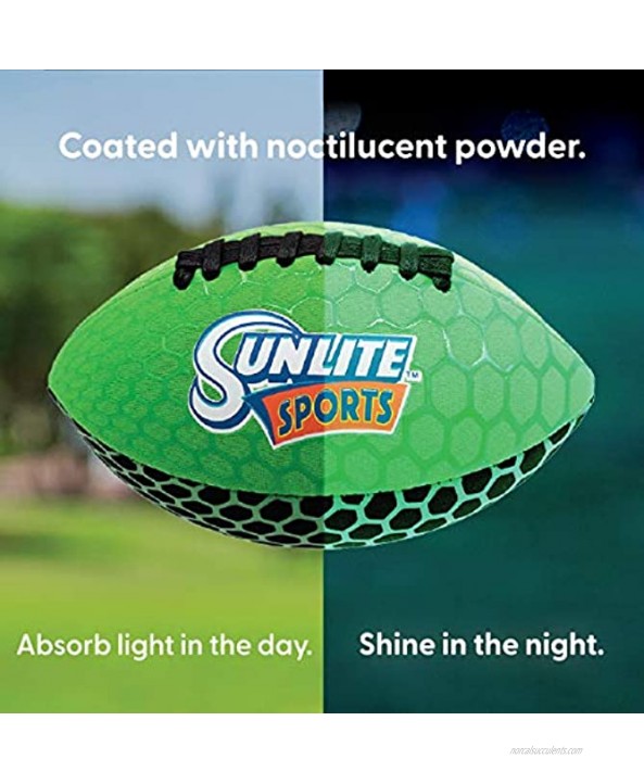 Sunlite Sports Football with Glowing Surface at Night Waterproof Outdoor Sports and Pool Toy Beach Game Neoprene Green Glowing 9 inch 0202SS