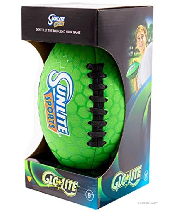 Sunlite Sports Football with Glowing Surface at Night Waterproof Outdoor Sports and Pool Toy Beach Game Neoprene Green Glowing 9 inch 0202SS