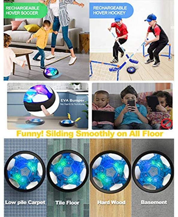 Binggle 3 in1 Hover Soccer Hockey Balls for Kids Hover Toys Set with 2 Goals USB Rechargeable LED Light Floating Ball Indoor Outdoor Sports Games Ideal Gifts for 6-12 Boys Girls