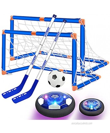 CL FUN 2-in-1 Hover Hockey Soccer Ball Kids Toy Set with USB Rechargeable and Led Light Battery Hockey Floating Air Soccer Indoor Outdoor Sport Games Toys Gifts for Boys Girls Aged 3 4 5 6 7 8-12