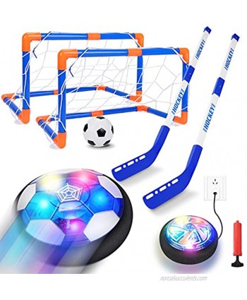 Cleboen Hover Hockey Soccer Ball Kids Toys Set USB Rechargeable Hockey Floating Air Soccer with LED Light Indoor Training Ball Hockey Game Gifts for 3 4 5 6 7 8 9 10 11 12 Year Old Boys Girls