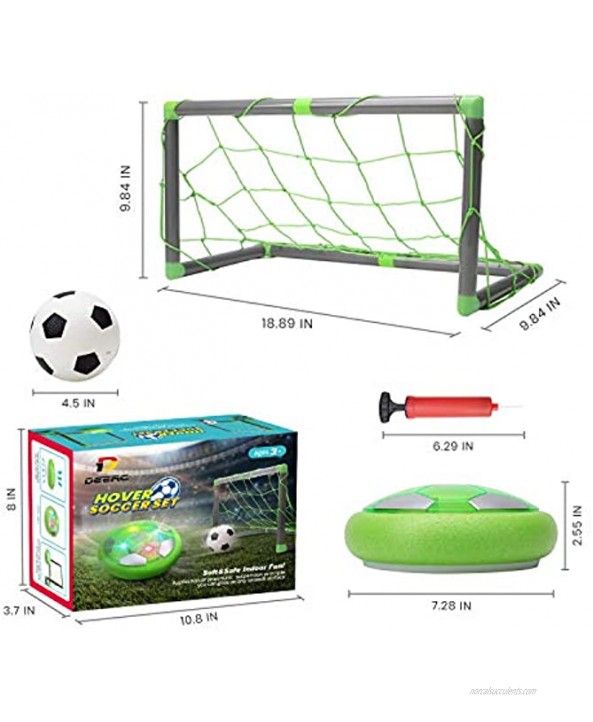 DEERC Kids Game Toys Hover Soccer Ball Set Rechargeable Air Soccer with 2 Goals Ball Toy with LED Light for Indoor Games Gift for Boys Girls Toddlers an Extra Inflatable Ball No AA Battery Needed