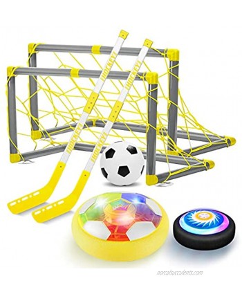 VEPOWER Hover Hockey Soccer Ball 2 in 1 Kids Toys Set with 3 Goals Rechargeable Floating Air Soccer Ball with Led Light Indoor Outdoor Sport Games Toys Gifts for Boys Girls Aged 3 4 5 6 7 8-12