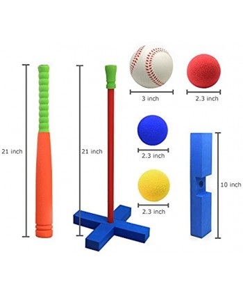 CeleMoon 21 Inch Kids Foam TBall Baseball Bat Set Toy 6 Colorful Balls + Carrying Bag Included for Kids 3 4 5 6 Years Old Orange