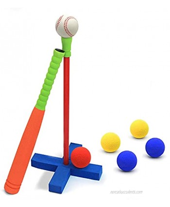 CeleMoon 21 Inch Kids Foam TBall Baseball Bat Set Toy 6 Colorful Balls + Carrying Bag Included for Kids 3 4 5 6 Years Old Orange