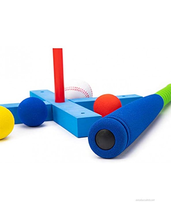 CeleMoon 21 Inch [Kids T-Ball Set Toy] Kids Foam T-Ball Baseball Set Toy 6 Different Colored Balls Carry Organize Bag Included for Kids Over 3 Years Old Blue