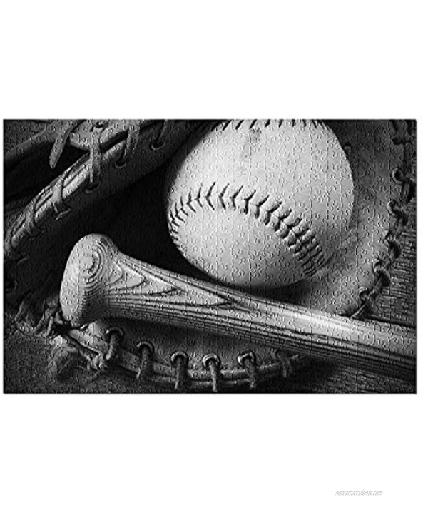 Old Used Baseball Baseball Glove and Baseball Bat Black and White Photography A-89906 89906 500 Piece Premium Jigsaw Puzzle for Adults and Family 13x19
