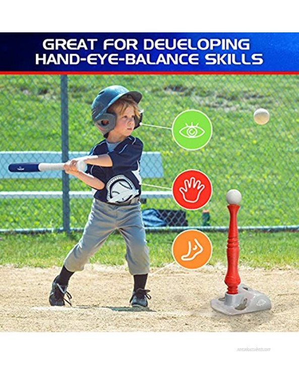 T-Ball Set for Toddlers Kids Baseball Tee Toy Game Includes 6 Balls Adjustable T Height Fun Toddler t Ball Set Adapts with Your Child's Growth Spurts Improves Batting Skills for Boys &Girls