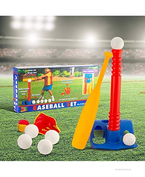 Tee-Ball Sport Set 6 Balls and 1 Soft Ball with Bat & Glove to Develop Baseball & Softball Skills Primary Color Set for Kids in Carry Case