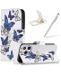 Wallet Leather Case for iPhone 13 Pro Max,Herzzer Stylish Colorful Pattern Magnetic Purse Folio Stand Cover with Card Cash Slot Soft TPU Case for iPhone 13 Pro Max,Blue White Butterfly