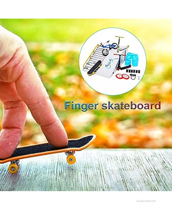 Finger Toy Set 4 Mini Cars Finger Skateboard Finger Bike&Finger Scooter and Mini Finger Pants Fingertip Sports Toys with Disassembly Accessories Suitable for Children's Parties
