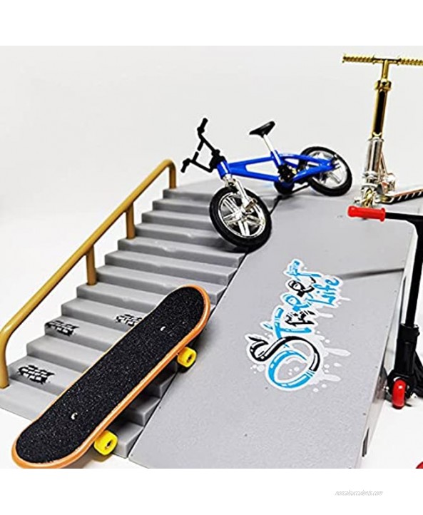 Finger Toy Set 4 Mini Cars Finger Skateboard Finger Bike&Finger Scooter and Mini Finger Pants Fingertip Sports Toys with Disassembly Accessories Suitable for Children's Parties