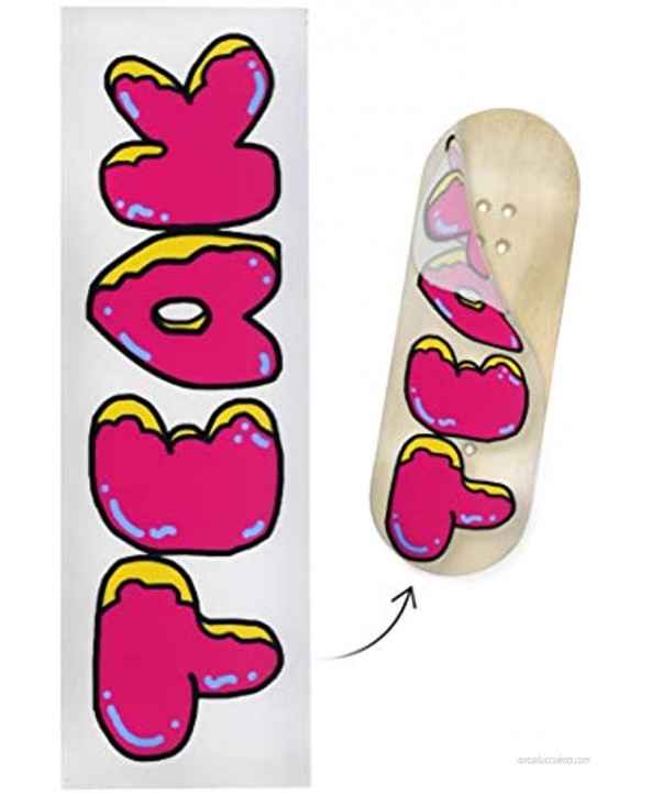 Teak Tuning Fingerboard Deck Graphic Donut Teak Logo White Adhesive Graphics to Customize Your 35mm Fingerboard Deck 110mm Long 35mm Wide Waterproof Vinyl Includes Mini File