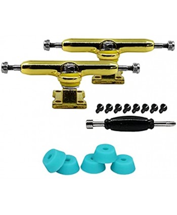 Teak Tuning Prodigy Fingerboard Trucks with Upgraded Lock Nuts Gold Colorway 32mm Wide Professional Shape Appearance & Components Includes Pro Duro 61A Bubble Bushings in Teak Teal