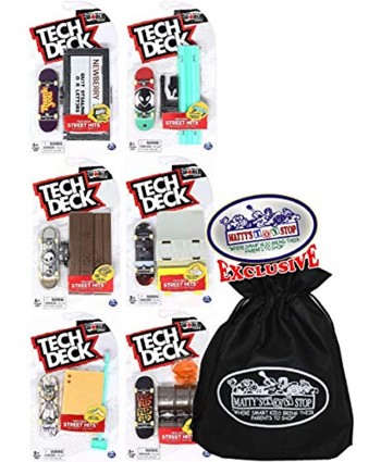 Tech Deck 96mm Fingerboards Street Hits Obstacles Complete Gift Set Bundle with Bonus Matty's Toy Stop Storage Bag 6 Pack Fingerboards Will Vary