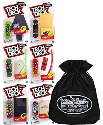 Tech Deck 96mm Fingerboards Street Hits Obstacles Complete Gift Set Bundle with Bonus Matty's Toy Stop Storage Bag 6 Pack Fingerboards Will Vary