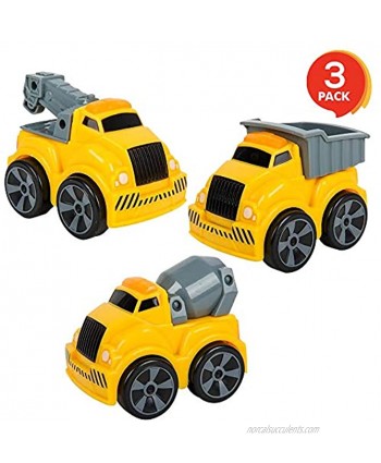 ArtCreativity 3.5 Inch Pull Back Construction Vehicle Toys for Kids Set of 3 Includes Mini Dump Truck Tow Truck and Concrete Mixer Best Gift Party Favors for Boys and Girls Yellow and Grey
