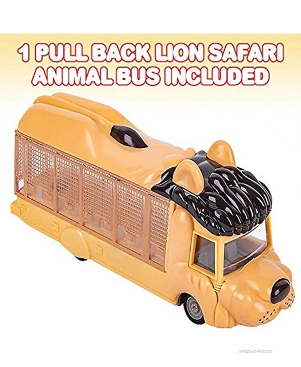 ArtCreativity Pull Back Lion Safari Animal Bus for Kids 7 Inch Lion Design Bus with Pullback Mechanism Durable Plastic Material Safari Party Decorations Best Birthday Gift for Boys and Girls