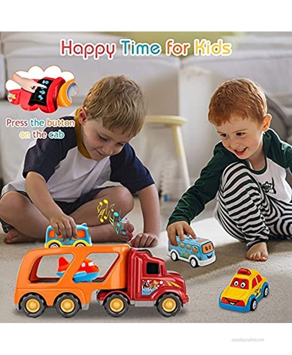 Construction Toys Truck Transform into Robot Bundle with Toys Vehicle Carrier Truck 3 4 5 6 Year Old Boys Girls Kids Toddlers 5 in 1 Toys Vehicles Christmas Birthday Gifts for Boys Girls