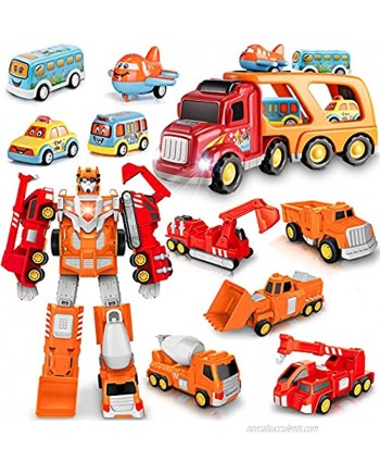 Construction Toys Truck Transform into Robot Bundle with Toys Vehicle Carrier Truck 3 4 5 6 Year Old Boys Girls Kids Toddlers 5 in 1 Toys Vehicles Christmas Birthday Gifts for Boys Girls
