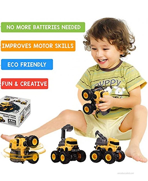 Construction Truck Toys 4 Pack Push & Go Engineering Vehicles with Excavator Dump Crane Mixer Pull Back Car Toys for Kids Birthday Christmas Party Supplies Gifts for 3 4 5 6 7 8 Years Old Boys Girls