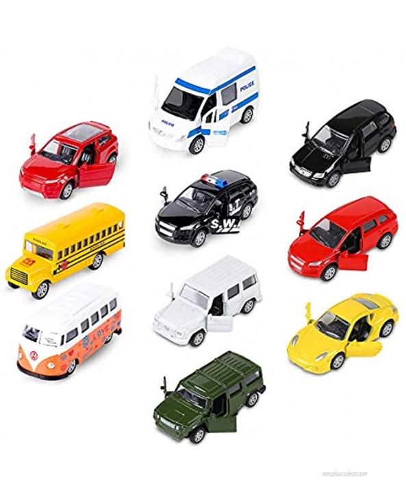 Die-cast Metal Toy Cars Set of 10 Openable Doors Pull Back Car Gift Pack for Kids Official Car & Private car
