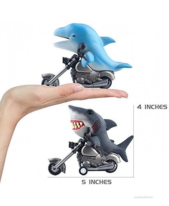 DINOBROS Dinosaur Toys and Sea Animal Toy Car Friction Powered Motorcycle Games for 3 4 5 6 7 Year Old Boy Kids Toddlers 4Pack Bundle Include T-Rex Triceratops Great Shark and Dolphin