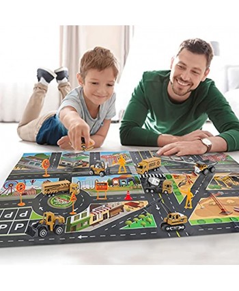 Dreamon Construction Vehicles Toys with Excavator Tractor Dump Truck Toys and Play Mat Mini Engineer Diecast Cars Road Signs Construction Car Toys Gift for Kids Toddlers