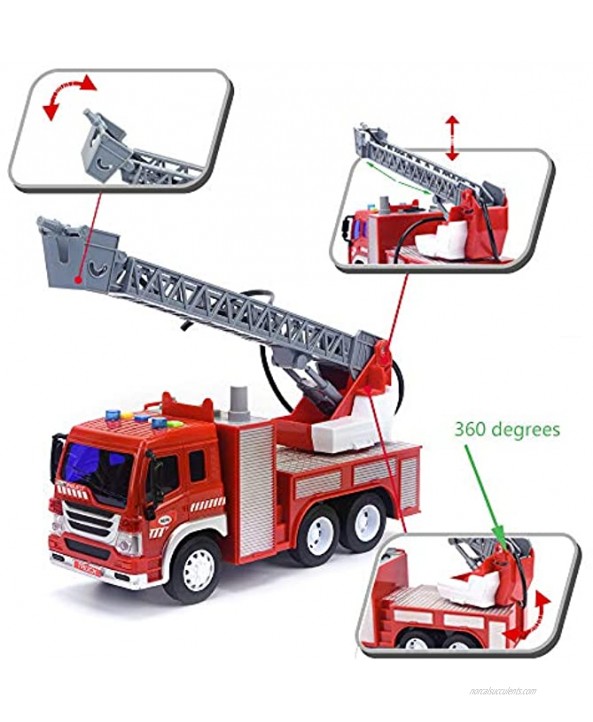 Fire Truck Toy with Lights and Sounds 10.5 Friction Powered Car Fire Engine Truck with Water Pump Sirens and Extending Ladder Firefighter Toy Truck for Toddler 1:16 Scale Toy Car