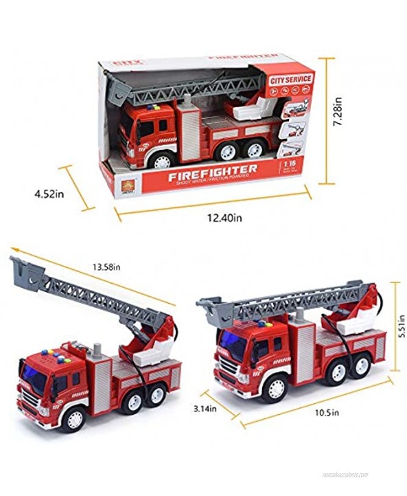 Fire Truck Toy with Lights and Sounds 10.5 Friction Powered Car Fire Engine Truck with Water Pump Sirens and Extending Ladder Firefighter Toy Truck for Toddler 1:16 Scale Toy Car