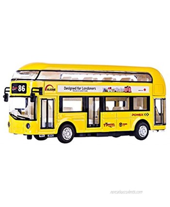 HMANE Pull Back Cars Alloy Double Decker School Bus Construction Vehicles Mini Model Car Toys with Light Yellow