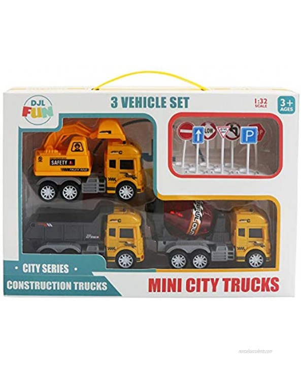 Mini City Construction Trucks Cement Dump Crane by DJL Fun Friction Powered 3 Car Set