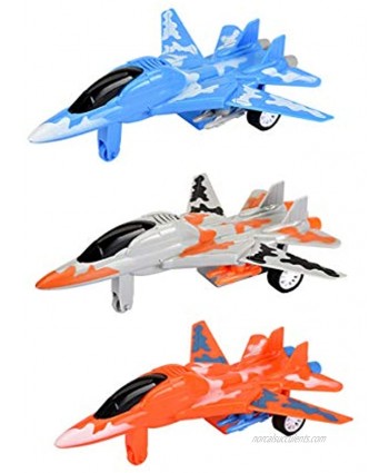 Mozlly Friction Powered Turbo Jets Camouflage Military Action Fighter Pull Back and Play Model Airplane Toy Air Force Thunderbird Combat Aircraft Plane for Little Boys Girls Children 3 pc Set