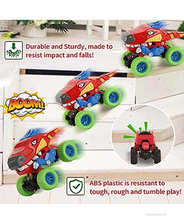 NAVER Cars Toys for 3 Year Old Boys Dinosaurs Toys Car Colorful Pull Back Vehicles Monster Trucks for Toddlers Boys Girls Gift for Kids Ages 3 Years Old & Up Red